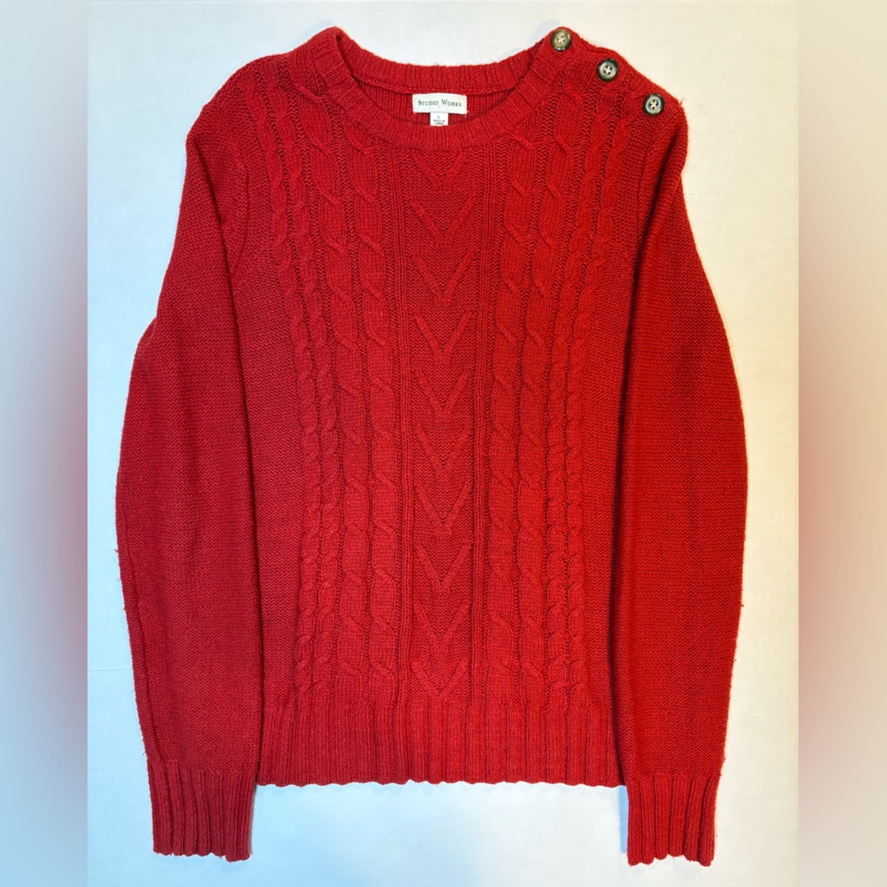 Studio Works Red Cable Knit Pullover Sweater Wool… - image 1